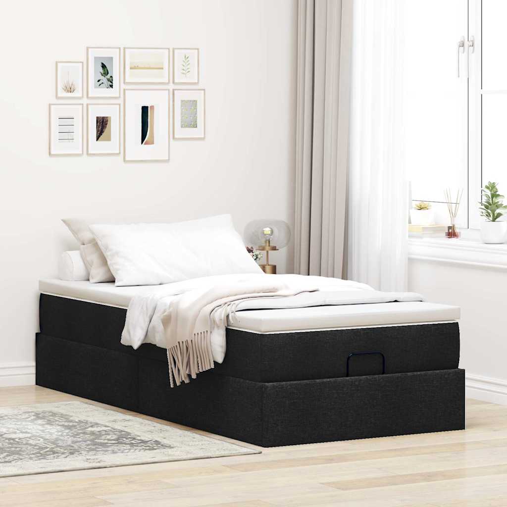 Otomanski okvir kreveta s madraca crni 80x200cm od tkanine