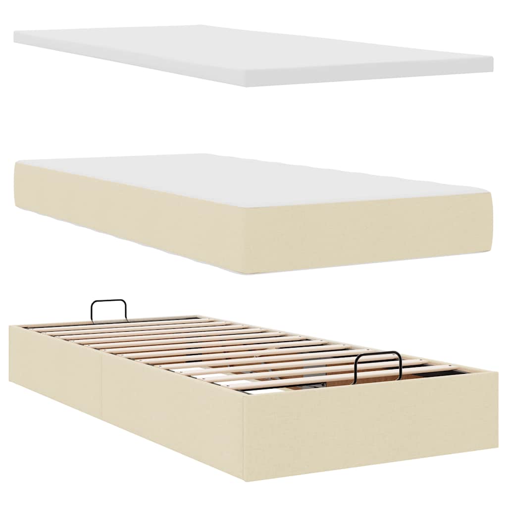 Otomanski okvir kreveta s madraca krem 90x200cm od tkanine