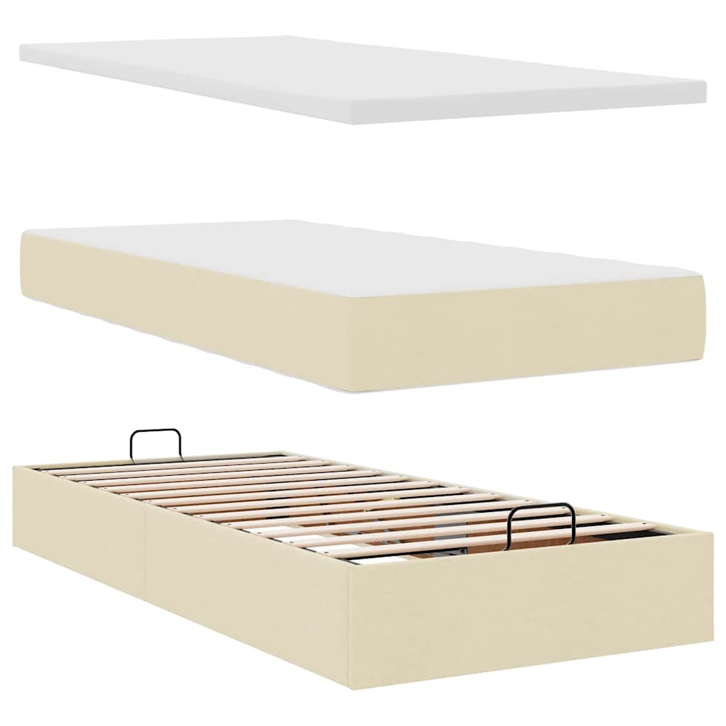 Otomanski okvir kreveta s madraca krem 100x200cm od tkanine