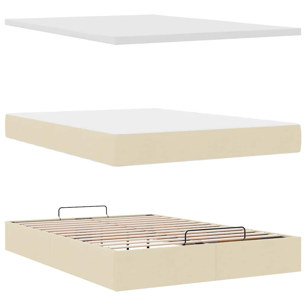 Otomanski krevet s madracem krem 140x190cm od tkanine