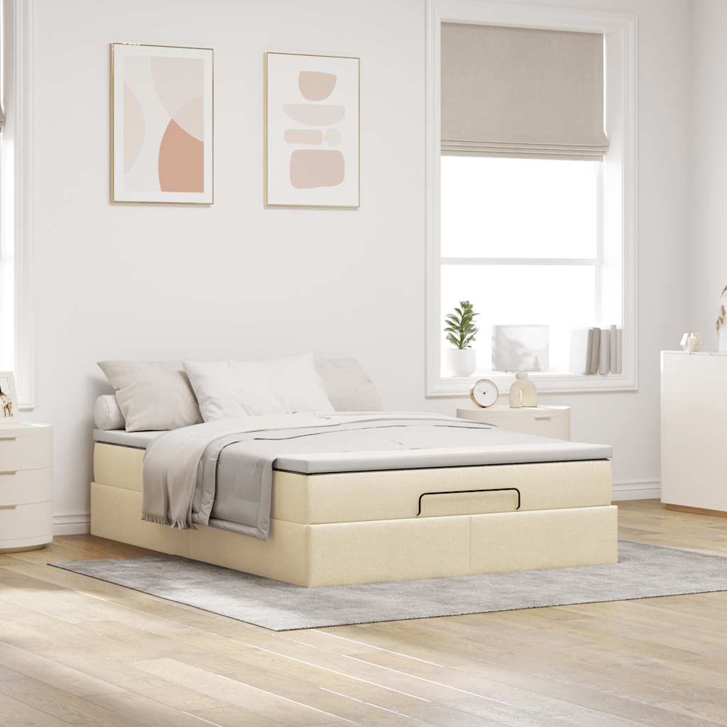 Otomanski krevet s madracem krem 140x200 cm tkanine