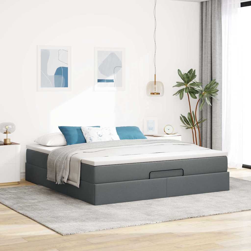 Otomanski krevet s madracem tamnosivi 180x200cm od tkanine