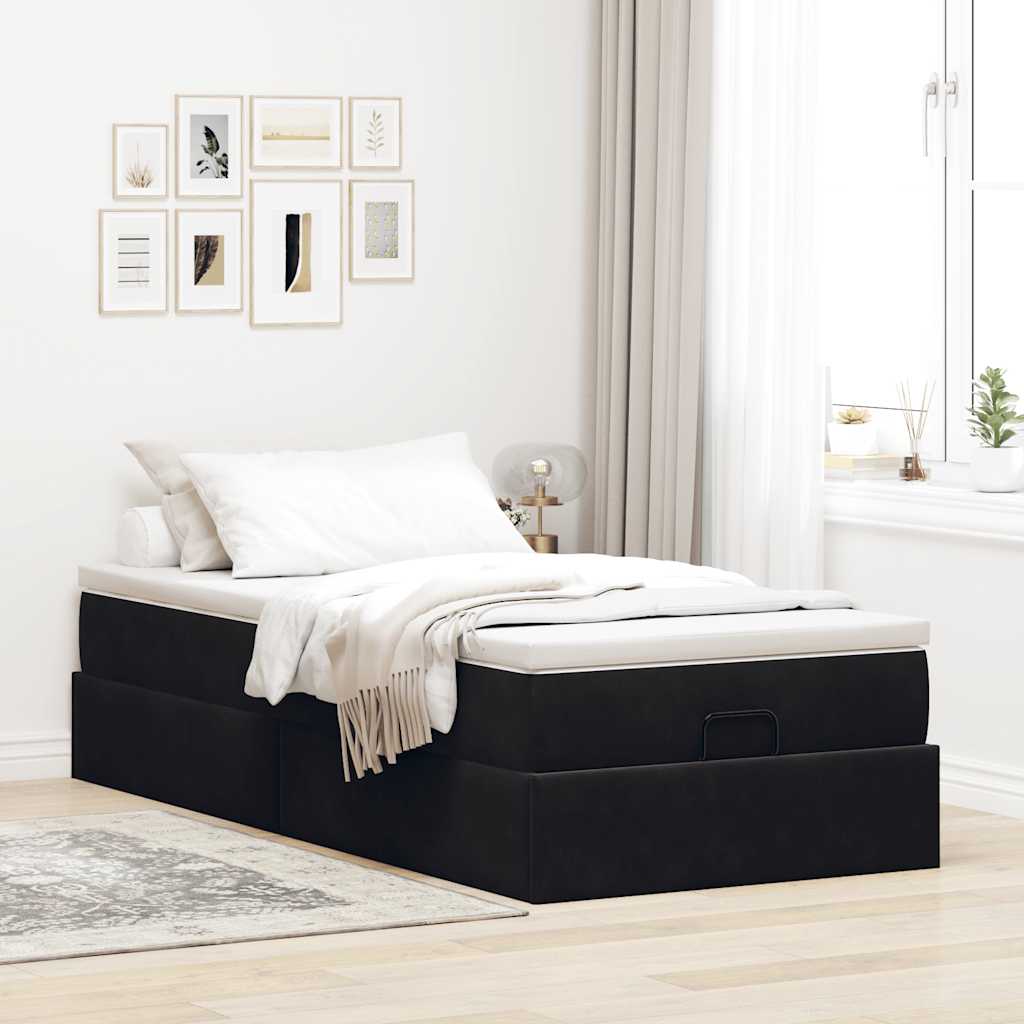 Otomanski okvir kreveta s madraca crni 90x190cm baršunasti