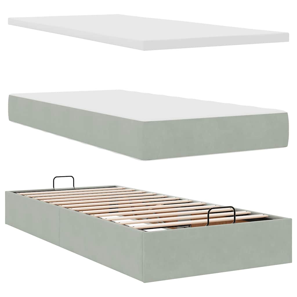 Okvir kreveta s madraca svijetlosivi 100x200 cm baršunasti