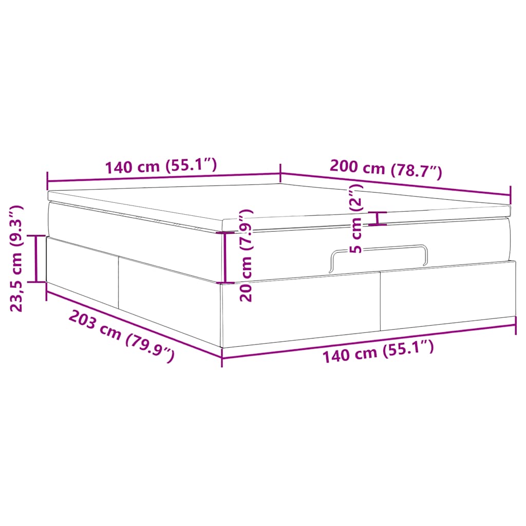Otomanski krevet s madracem tamnosivi 140x200 cm baršunasti