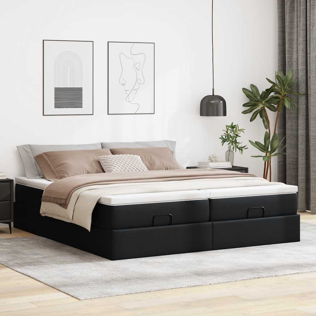 Otomanski okvir kreveta s madracima crni 180x200cm umjetna koža
