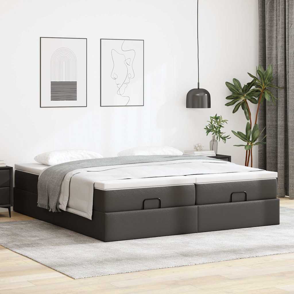 Otomanski okvir kreveta s madracima crni 200x200cm umjetna koža