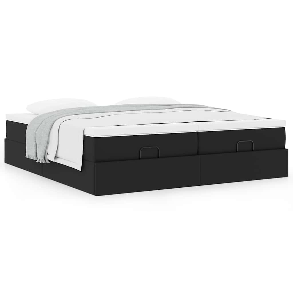 Otomanski okvir kreveta s madracima crni 200x200cm umjetna koža