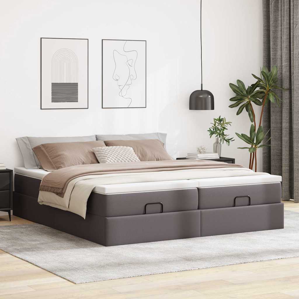 Otomanski okvir kreveta s madracima sivi 200x200cm umjetna koža