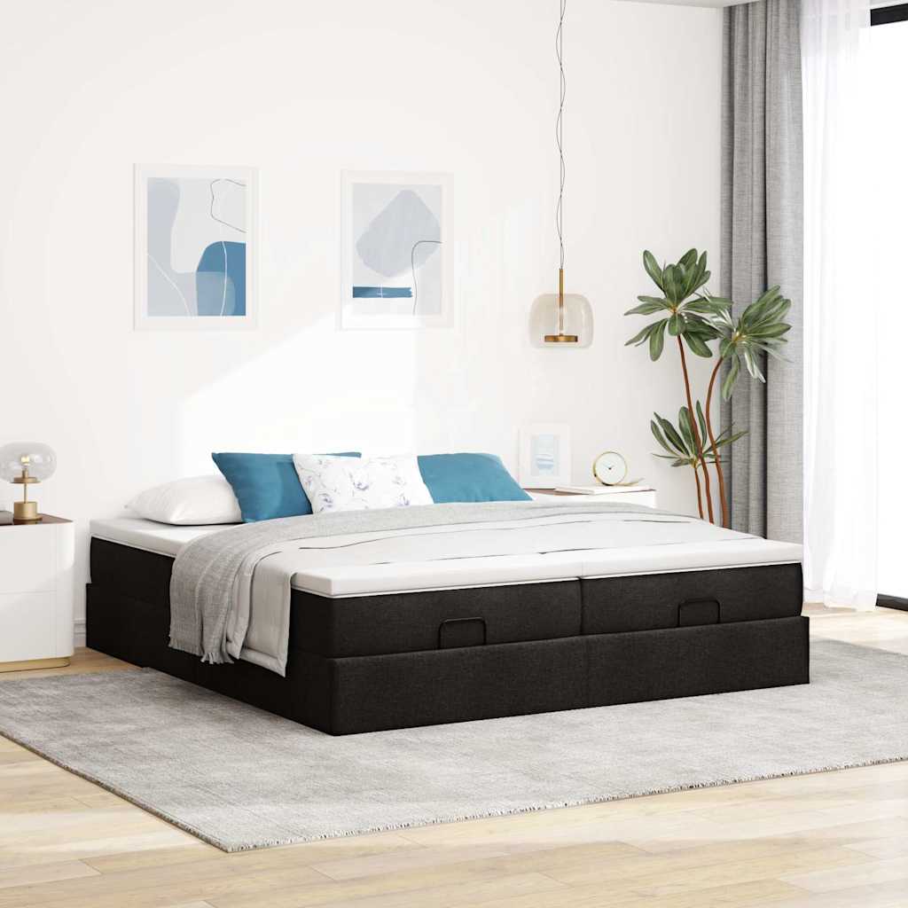 Okvir kreveta s madracima crni 160x200cm od tkanine