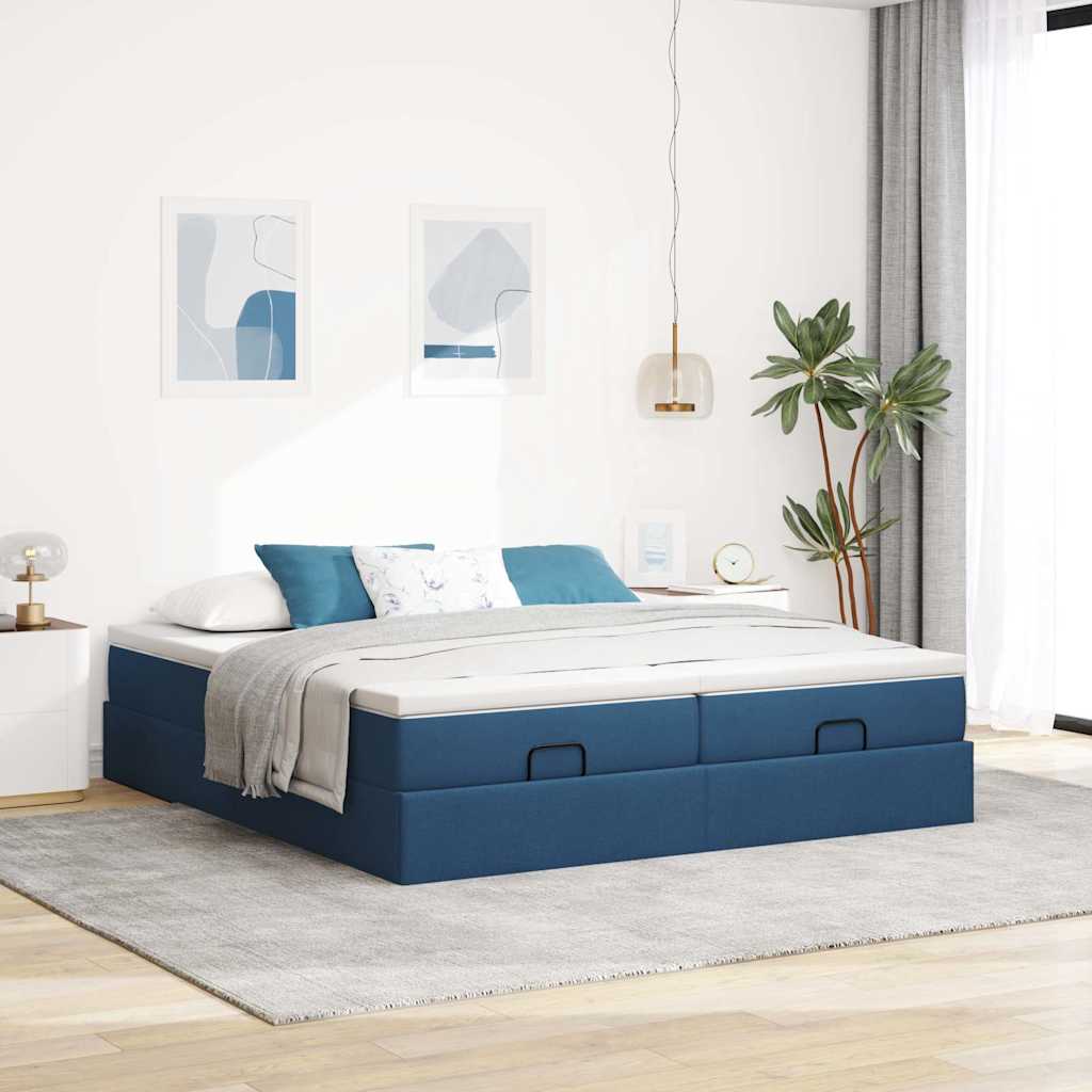 Otomanski okvir kreveta s madracima plavi 180x200cm od tkanine