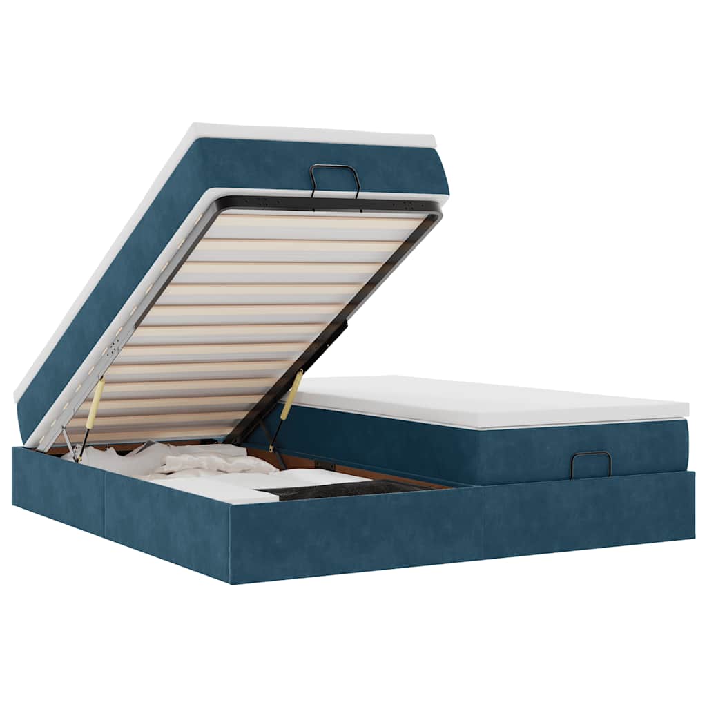 Otomanski okvir kreveta s madracima plavi 200x200cm baršunasti