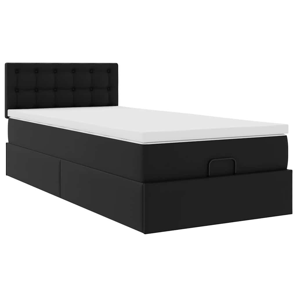 Otomanski krevet s madracem crni 90x200 cm umjetna koža