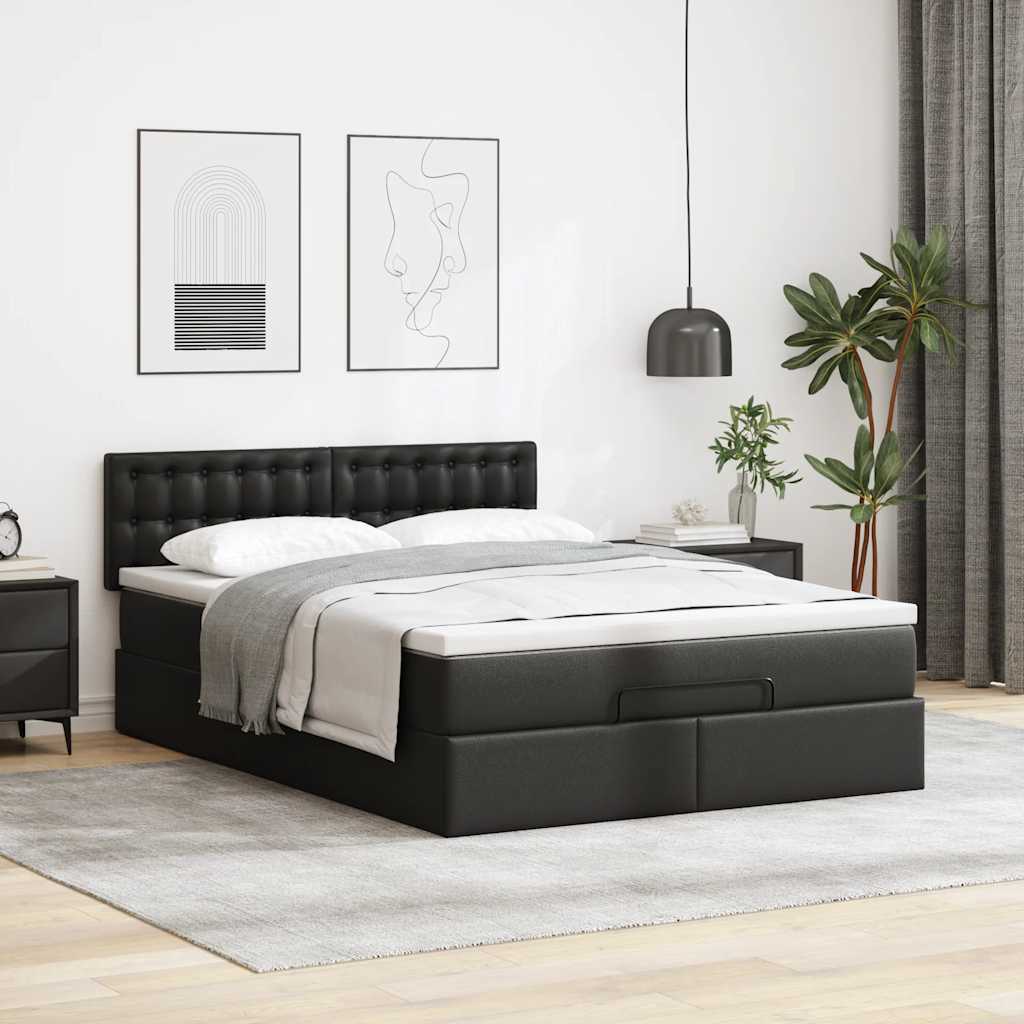 Otomanski okvir kreveta s madracem crni 140x200cm umjetna koža