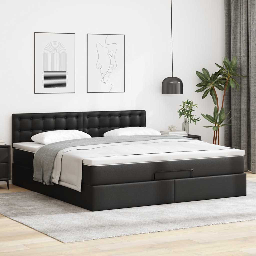 Otomanski okvir kreveta s madracem crni 160x200cm umjetna koža