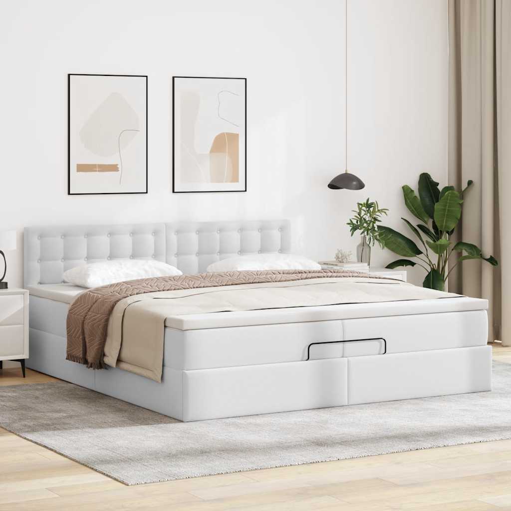 Okvir kreveta s madracima bijela 200x200 cm umjetna koža