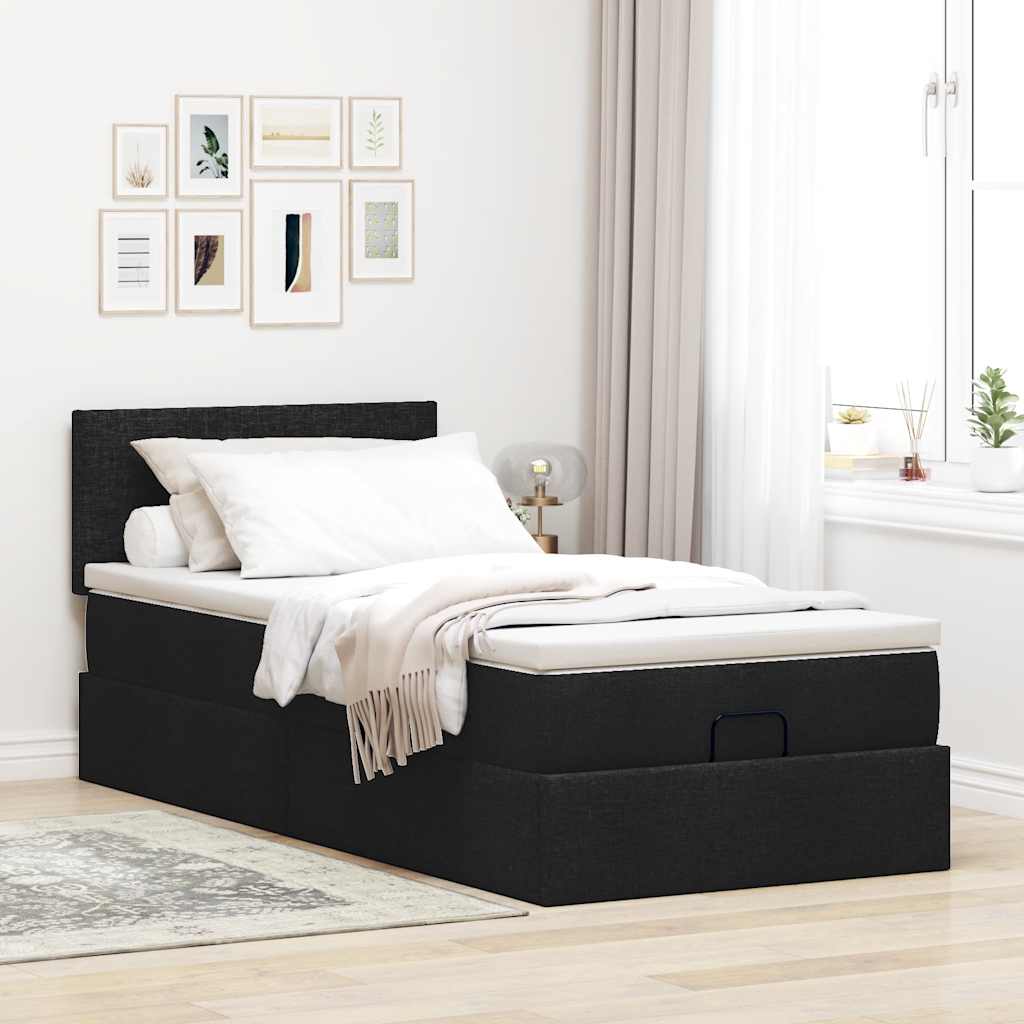 Otomanski krevet s madracem crni 90x200 cm tkanine