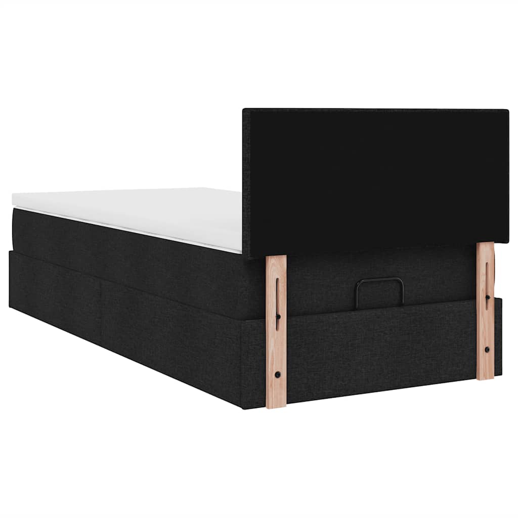 Otomanski krevet s madracem crni 90x200 cm tkanine