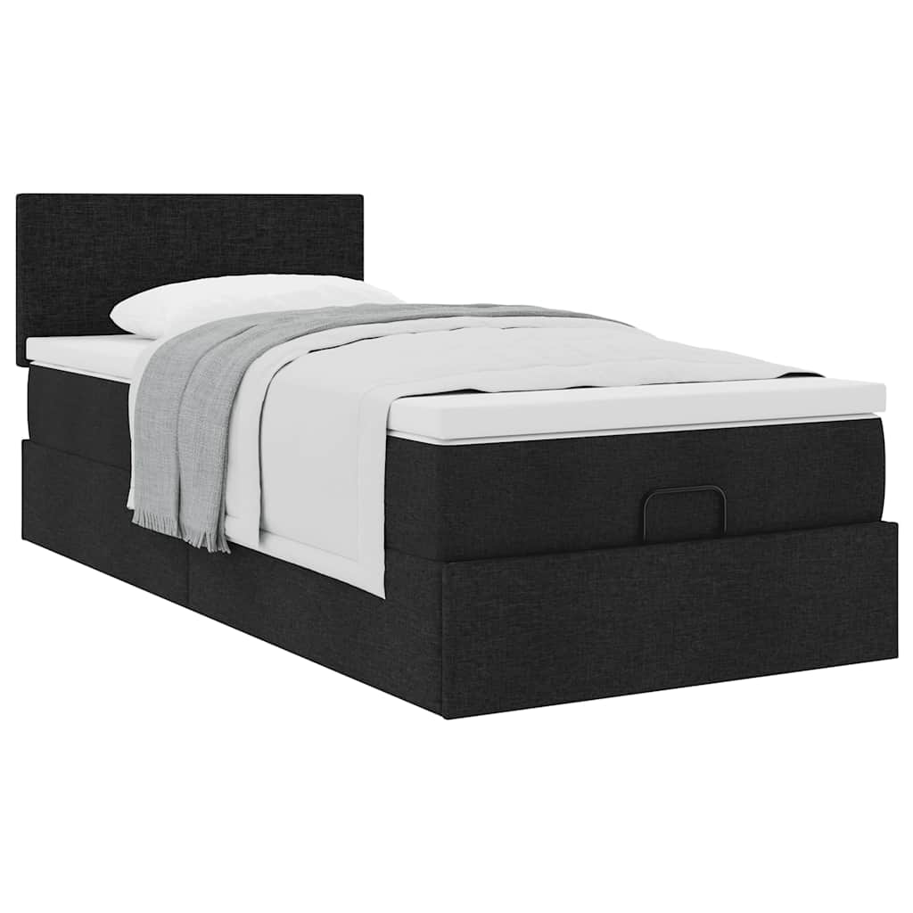 Otomanski krevet s madracem crni 100x200 cm tkanine