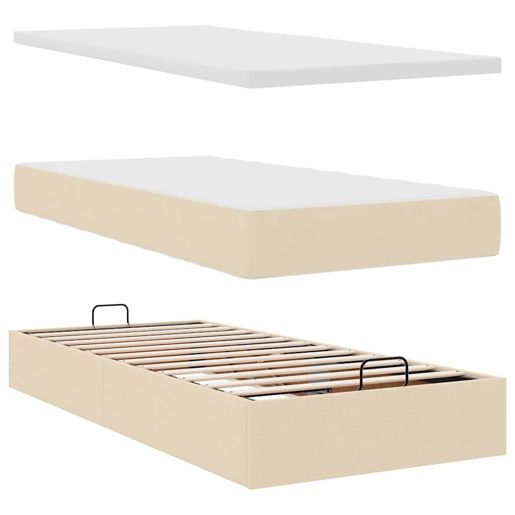 Otomanski krevet s madracem krem 100x200 cm tkanine