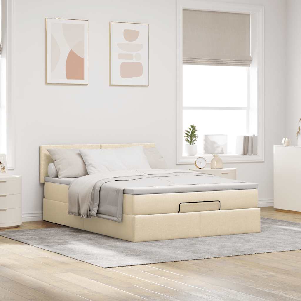 Otomanski krevet s madracem krem 140x190cm od tkanine