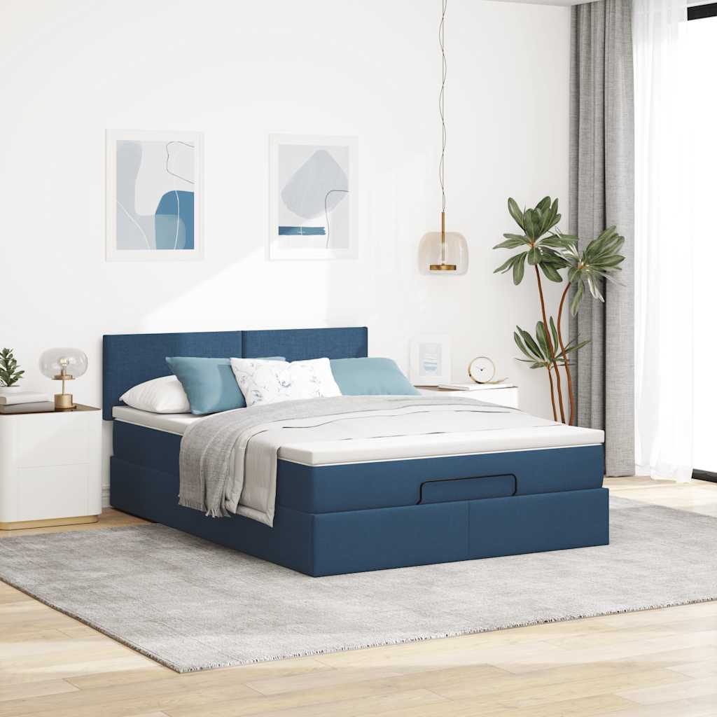 Otomanski krevet s madracem plavi 140x190cm od tkanine