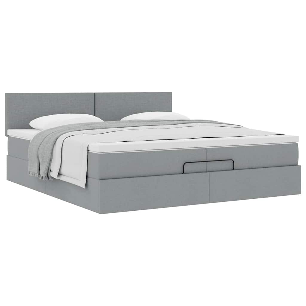 Otomanski krevet s madracem svijetlosivi 200x200 cm tkanine