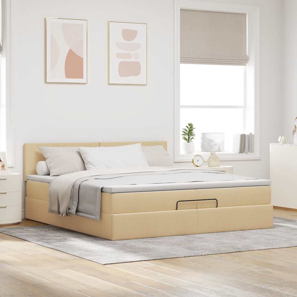 Otomanski krevet s madracem krem 200x200 cm od tkanine