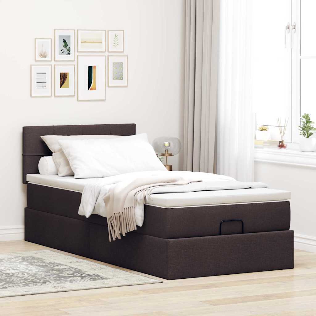 Otomanski okvir kreveta s madraca tamnosmeđi 80x200cm tkanine