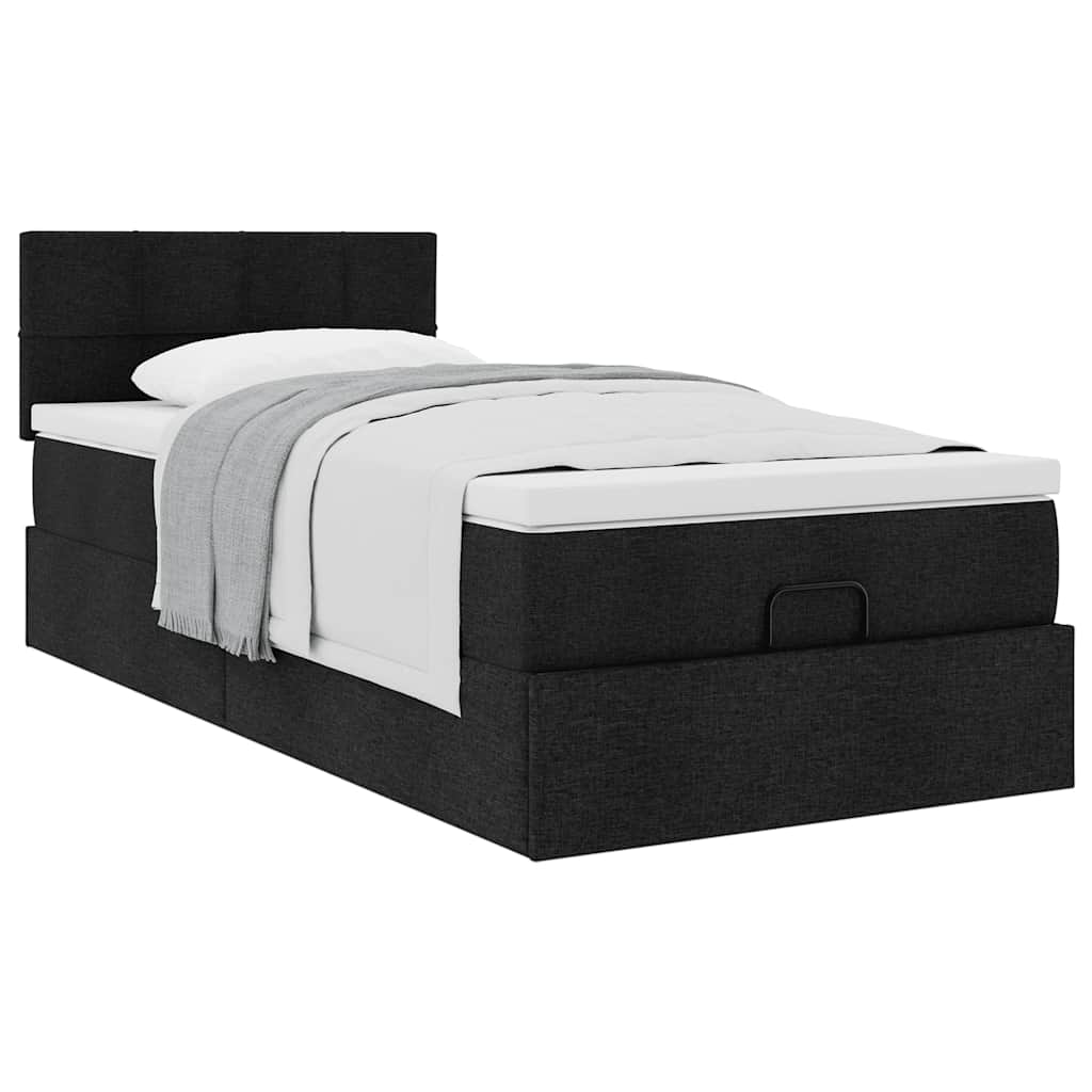 Otomanski krevet s madracem crni 100x200 cm tkanine