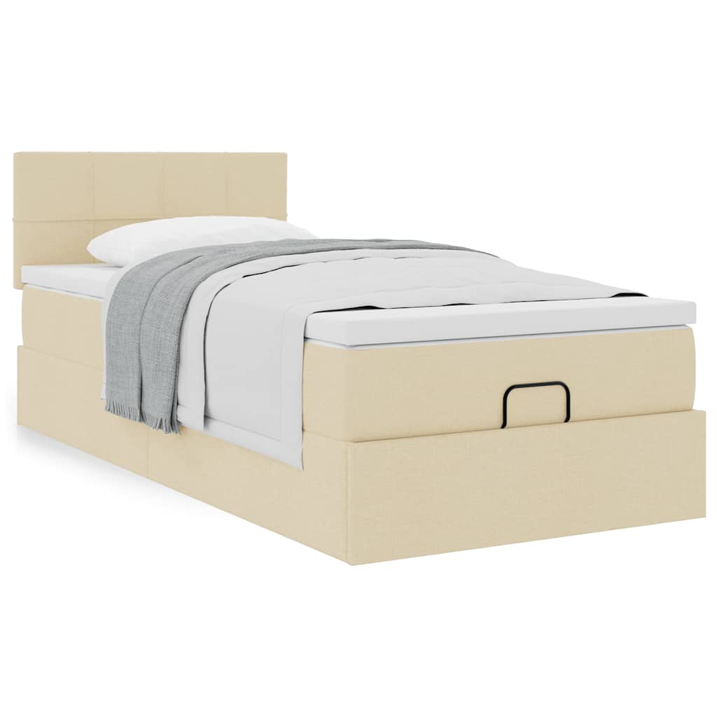 Otomanski krevet s madracem krem 100x200 cm tkanine