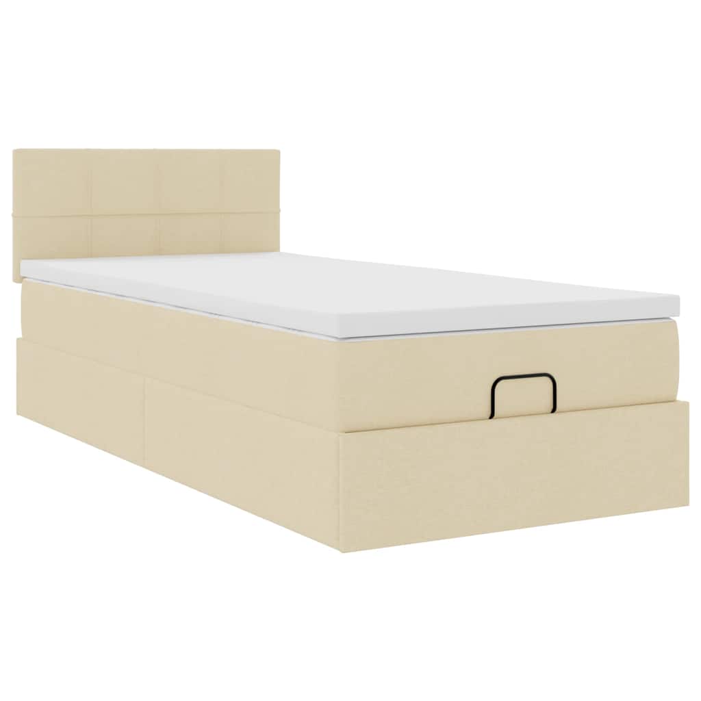 Otomanski krevet s madracem krem 100x200 cm tkanine