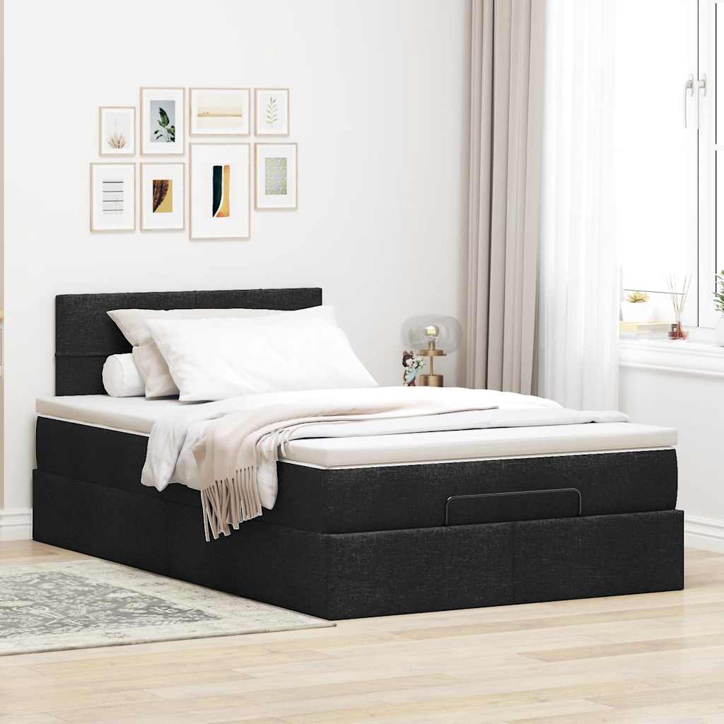 Otomanski krevet s madracem crni 120x200 cm tkanine