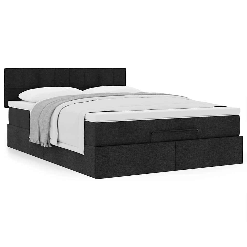 Otomanski krevet s madracem crni 140x190cm od tkanine
