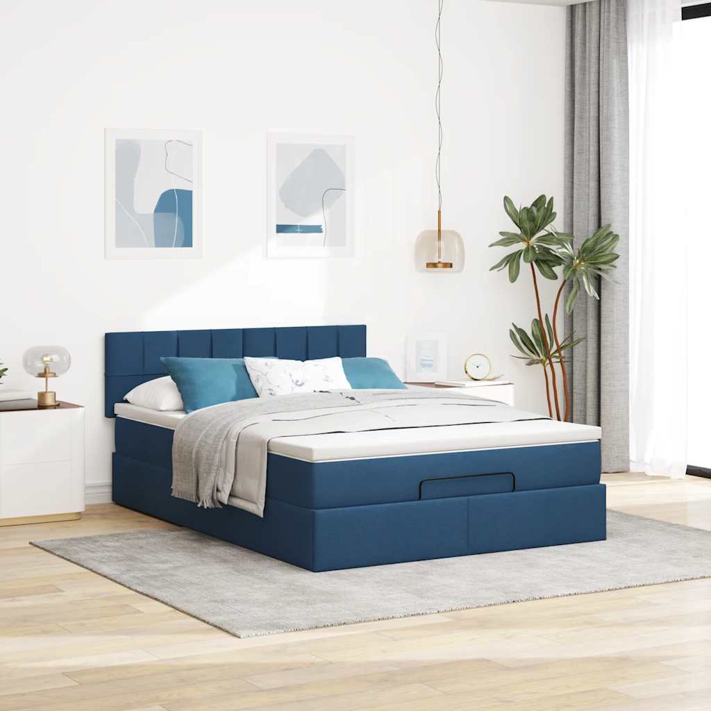 Otomanski okvir kreveta s madracem plavi 140x200cm od tkanine
