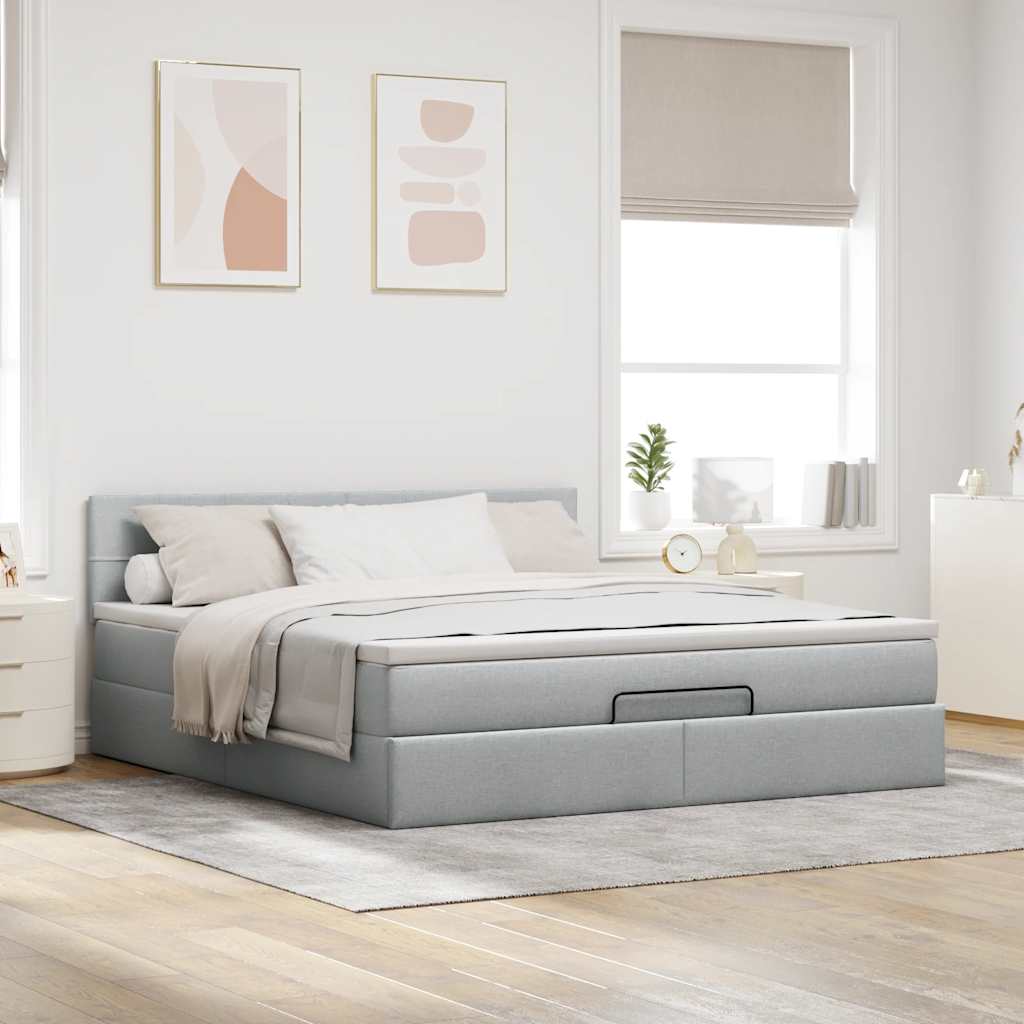 Otomanski krevet s madracem svijetlosivi 160x200 cm tkanine