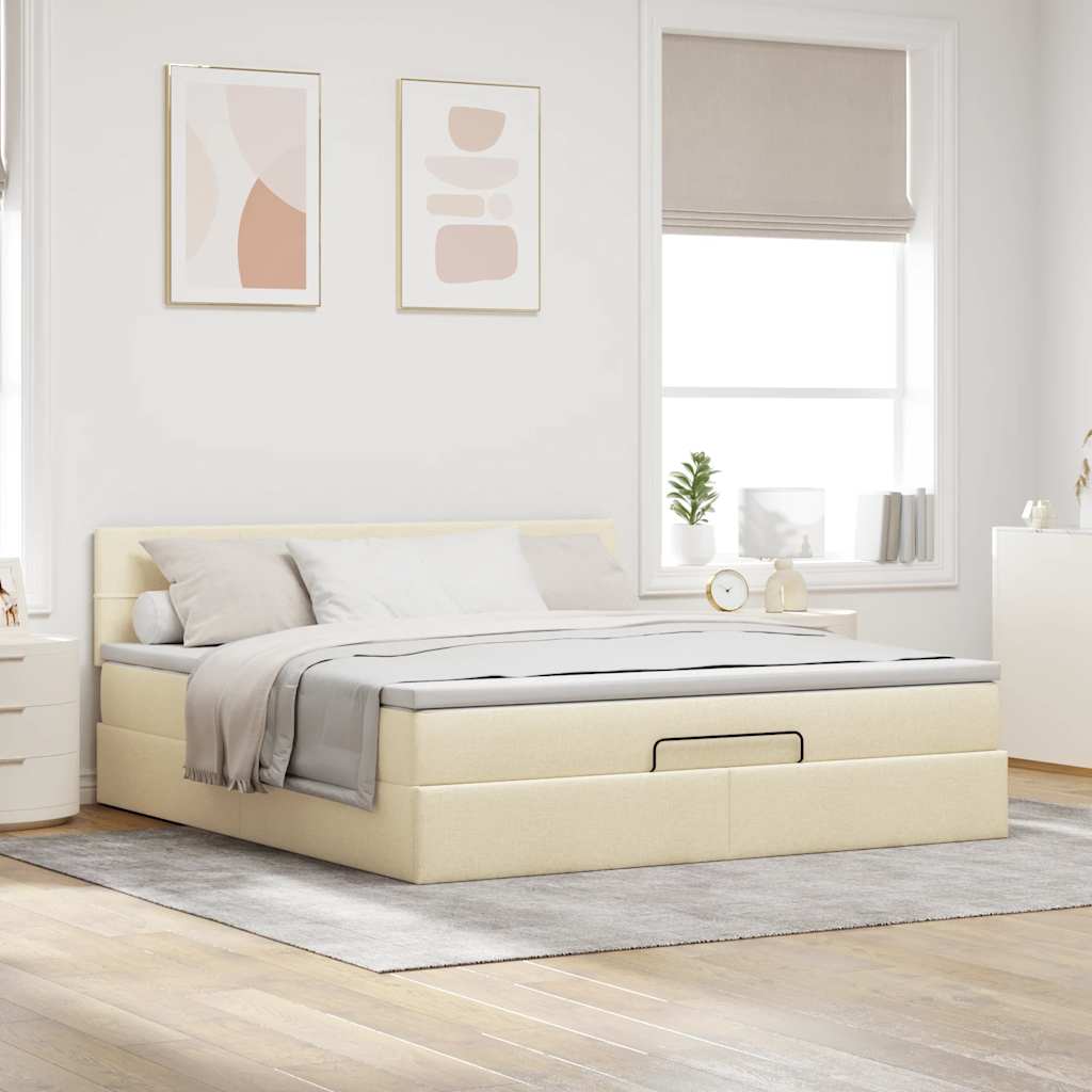 Otomanski krevet s madracem krem 160x200 cm od tkanine