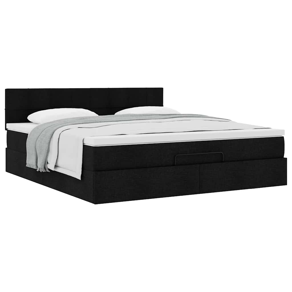 Otomanski krevet s madracem crni 180x200cm od tkanine