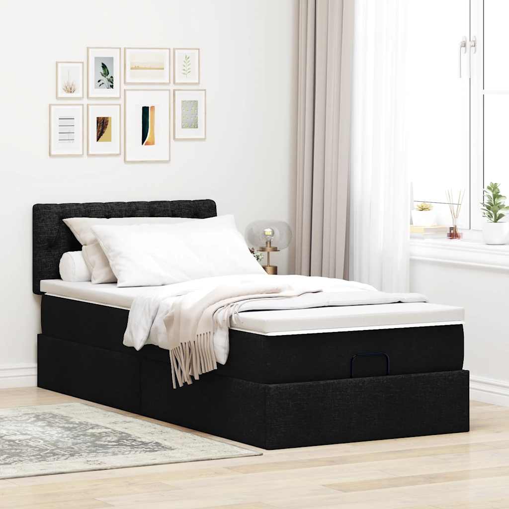 Otomanski okvir kreveta s madraca crni 80x200cm od tkanine