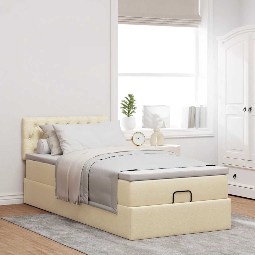 Otomanski okvir kreveta s madraca krem 90x190cm od tkanine
