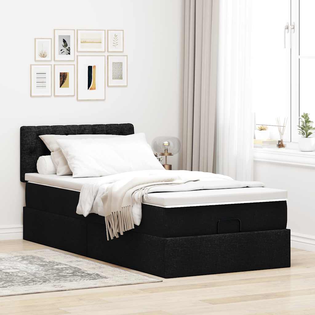 Otomanski krevet s madracem crni 90x200 cm tkanine