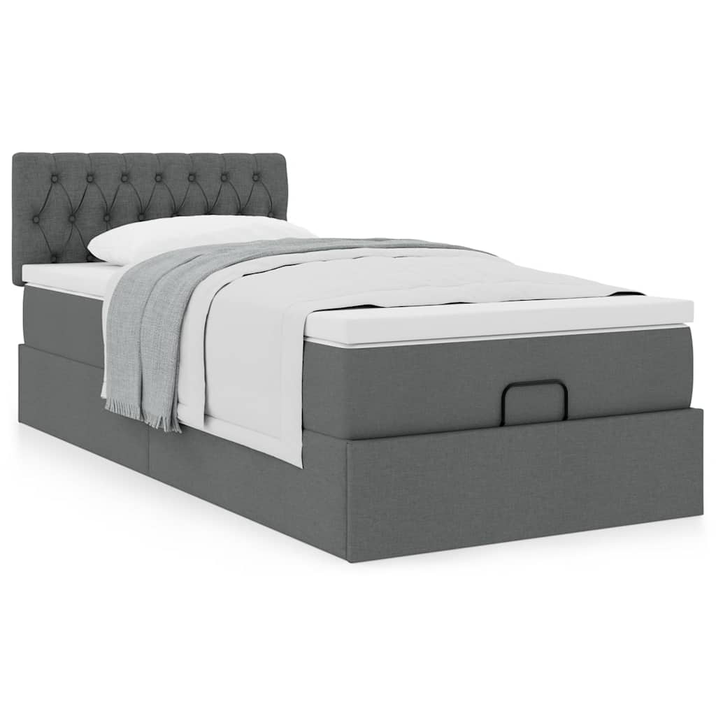 Otomanski okvir kreveta s madraca tamnosivi 100x200cm tkanine