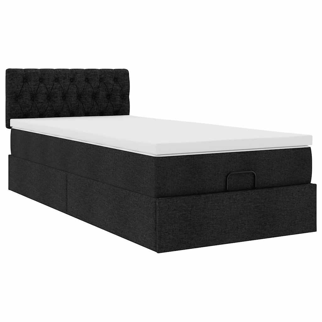Otomanski krevet s madracem crni 100x200 cm tkanine