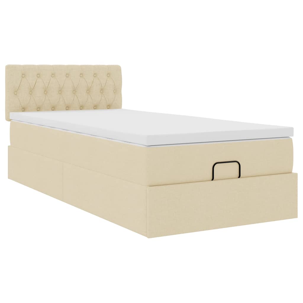 Otomanski krevet s madracem krem 100x200 cm tkanine