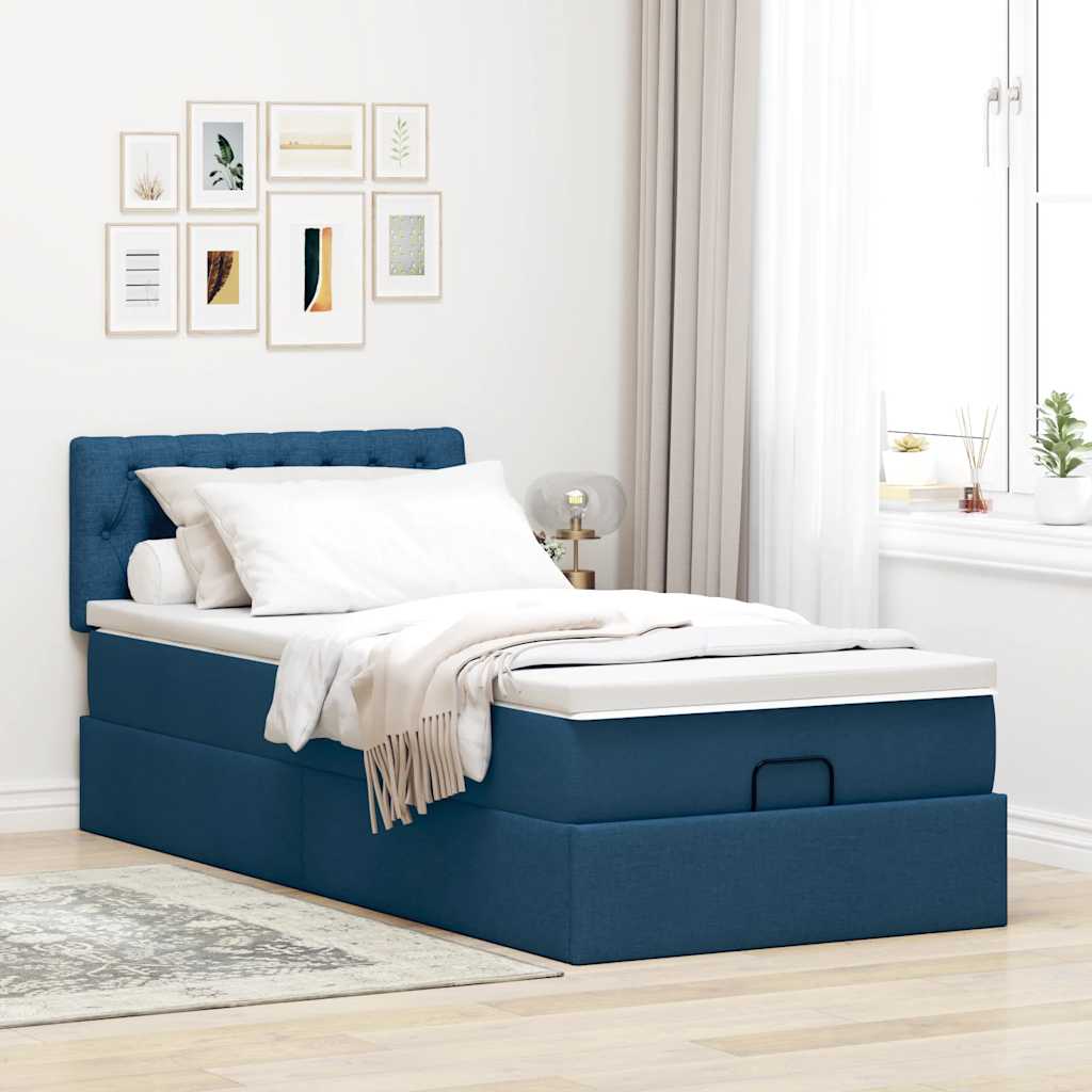 Otomanski krevet s madracem plavi 100x200 cm tkanine