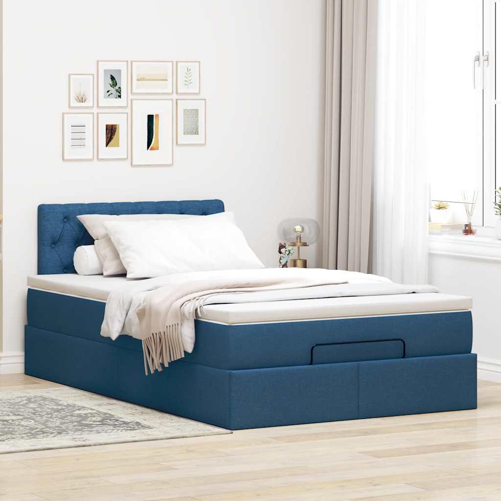 Otomanski okvir kreveta s madraca plavi 120x190 cm od tkanine