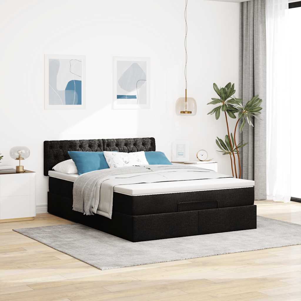 Otomanski krevet s madracem crni 140x190cm od tkanine