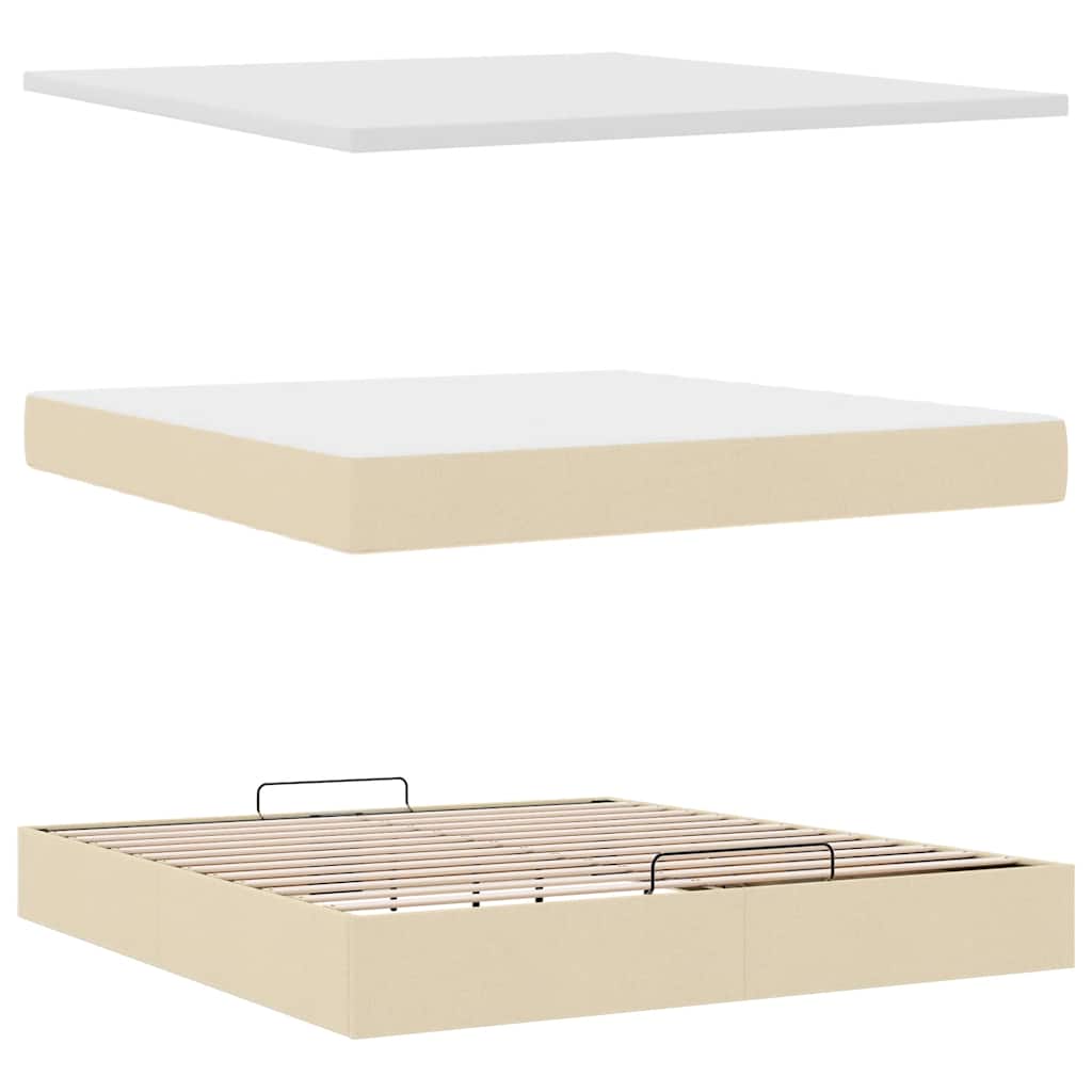 Otomanski krevet s madracem krem 160x200 cm od tkanine