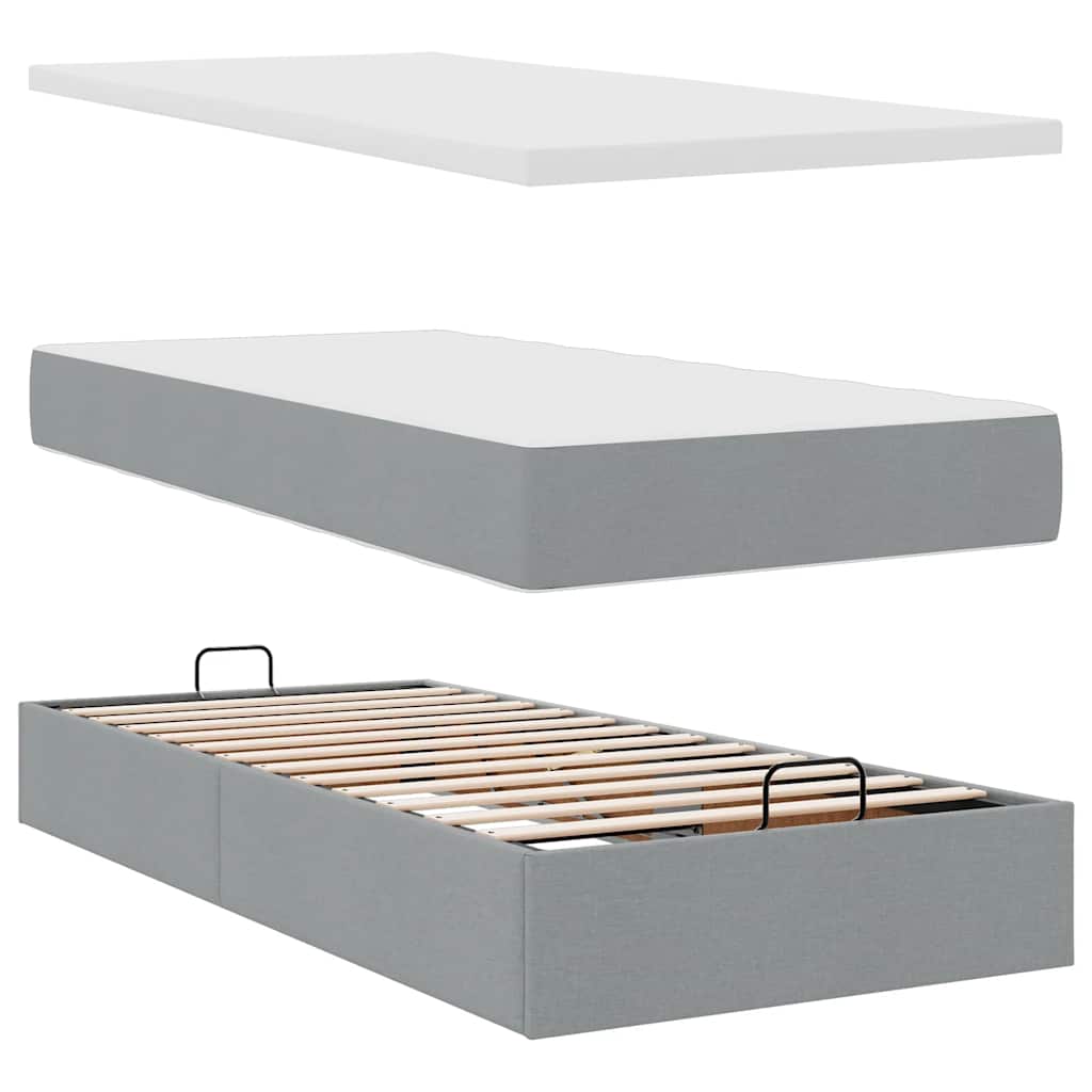 Otomanski okvir kreveta s madraca svijetlosivi 90x190cm tkanine