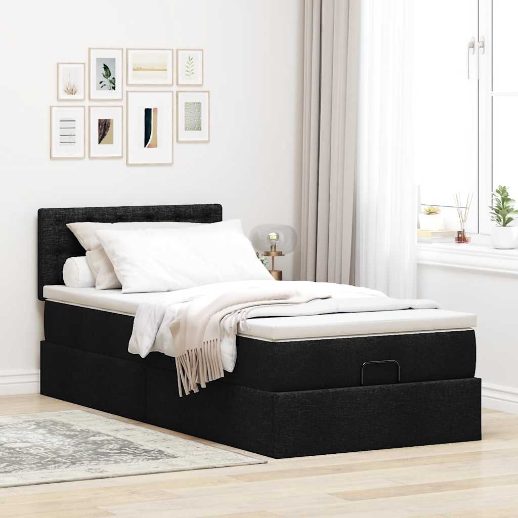 Otomanski krevet s madracem crni 90x200 cm tkanine